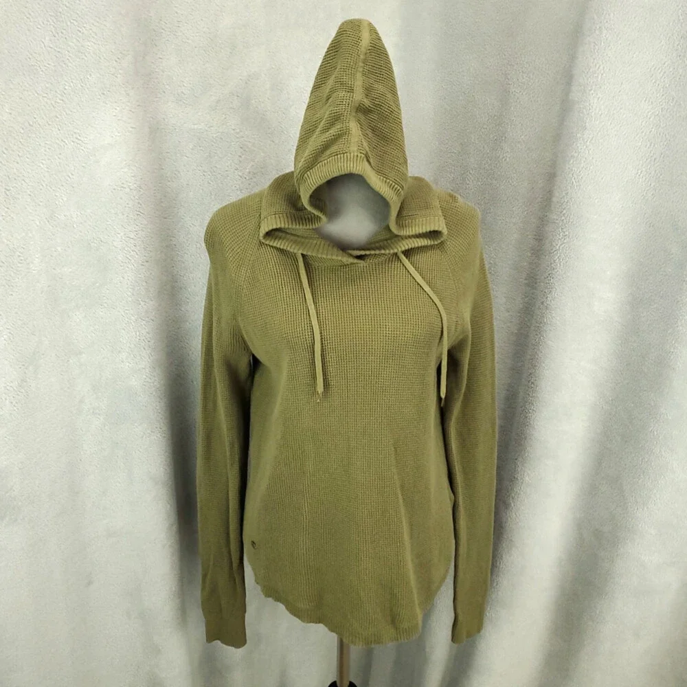 Ralph Lauren Waffle Knit Hoodie Womens Medium Green Hooded Pullover Drawstring - Picture 2 of 11